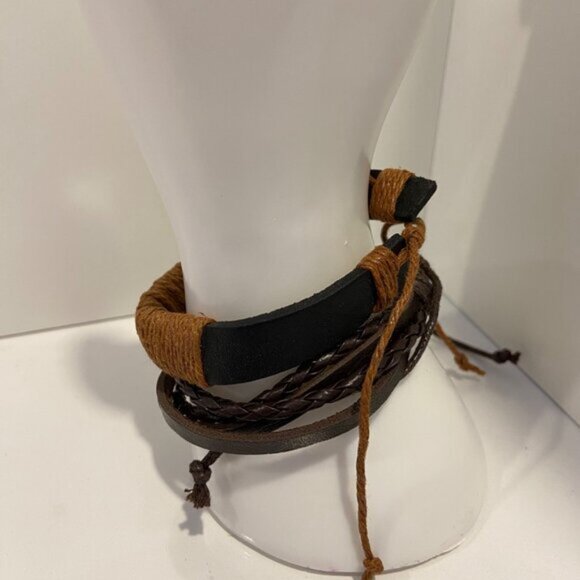 Multi-Layered genuine Leather  Rope Bracelet Set of 2 Unisex funky brown - Picture 5 of 12